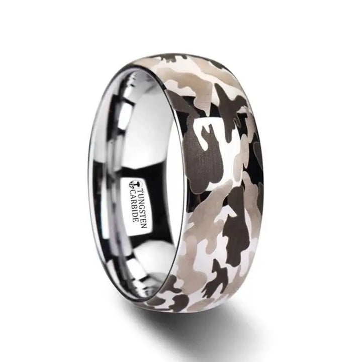 BATTALION Domed Tungsten Carbide Ring with Laser Engraved Camo Pattern - 6mm - 10mm - Larson Jewelers