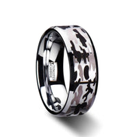 ARMISTICE Beveled Tungsten Carbide Ring with Laser Engraved Camo Pattern - 8 mm - Larson Jewelers