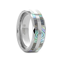 PAUA Double Abalone Shell Inlay Faceted Tungsten Ring With Beveled Polished Edges - 8mm - Larson Jewelers
