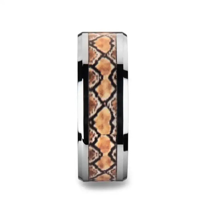 SERPENTINE Tungsten Wedding Ring with Boa Snake Skin Design Inlay - 8mm - Larson Jewelers