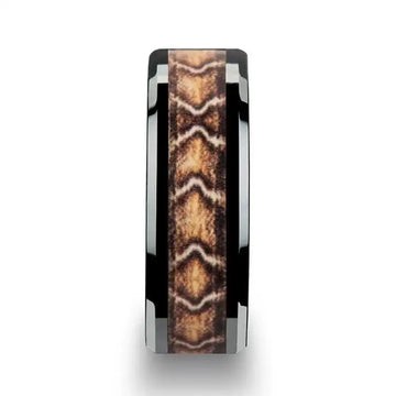 FANG Black Ceramic Wedding Ring with Boa Snake Skin Design Inlay - 8mm - Larson Jewelers