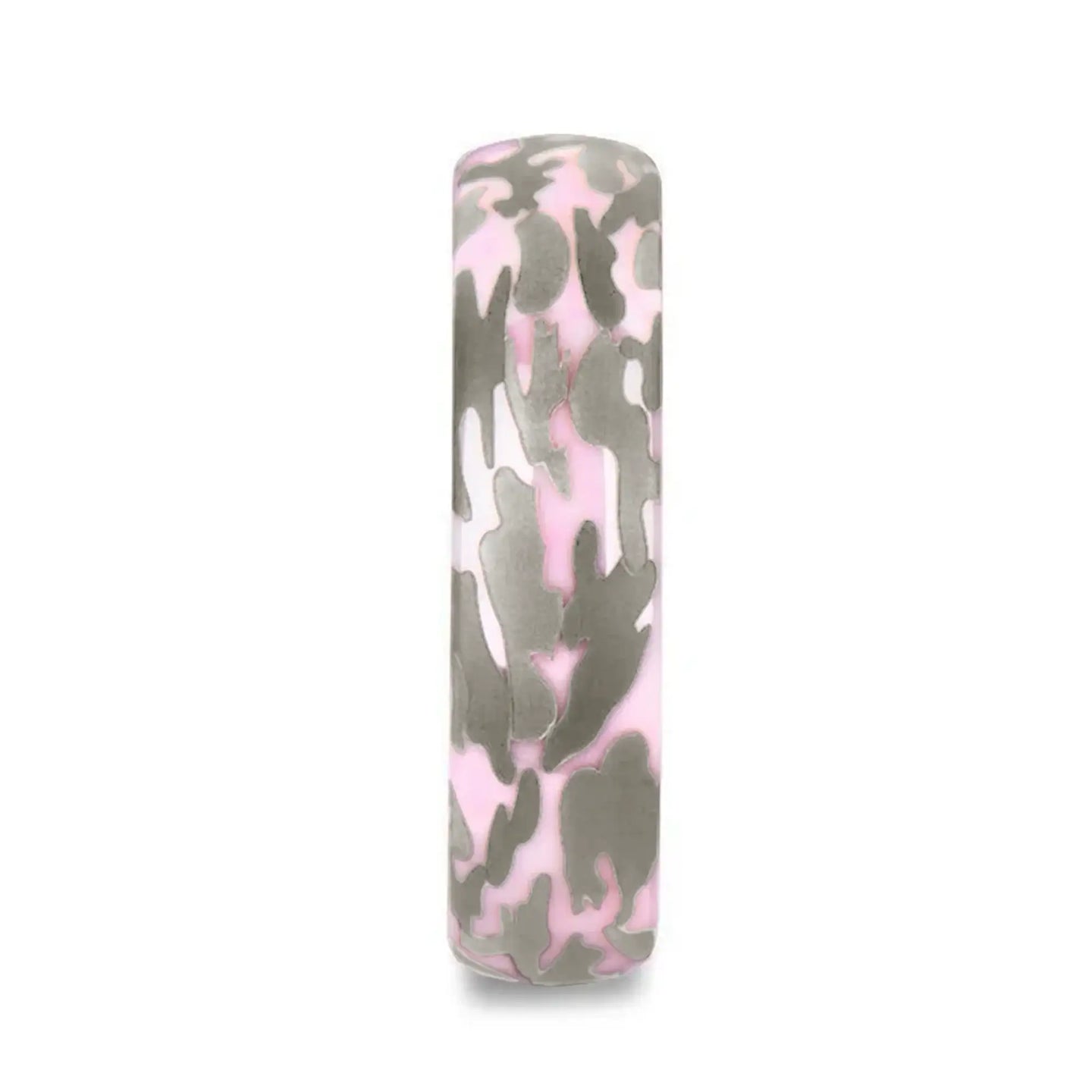 JOAN Domed Polished Pink Ceramic Ring with Laser Engraved Camo Pattern - 6mm - Larson Jewelers