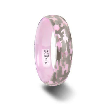 JOAN Domed Polished Pink Ceramic Ring with Laser Engraved Camo Pattern - 6mm - Larson Jewelers