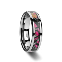 JULIET Realistic Tree Camo Tungsten Carbide Wedding Band with Real Pink Oak Leaves - 6mm - 8mm - Larson Jewelers