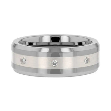 STAFFORD Silver Inlaid Beveled Tungsten Diamond Wedding Band - 8mm - Larson Jewelers