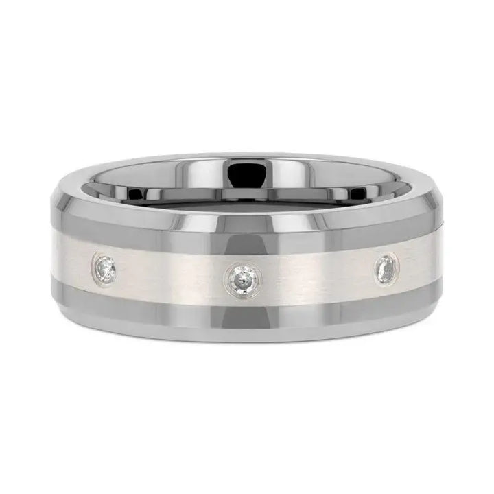 STAFFORD Silver Inlaid Beveled Tungsten Diamond Wedding Band - 8mm - Larson Jewelers