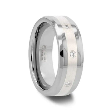 STAFFORD Silver Inlaid Beveled Tungsten Diamond Wedding Band - 8mm - Larson Jewelers