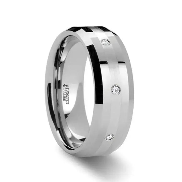 NEWPORT Beveled Tungsten Diamond Carbide Ring with Platinum Inlay - 8mm - Larson Jewelers