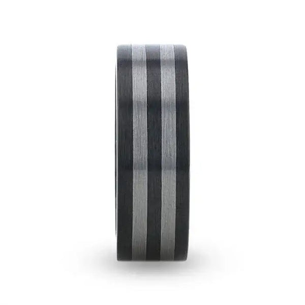 BETA Ceramic ring with Tungsten Inlay With Flat Brushed Edges - Larson Jewelers