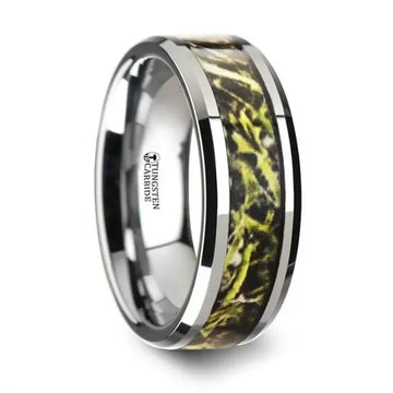 MOOR Tungsten Carbide Wedding Band with Green Marsh Camo Inlay Ring - 8mm - Larson Jewelers