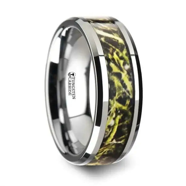 MOOR Tungsten Carbide Wedding Band with Green Marsh Camo Inlay Ring - 8mm - Larson Jewelers