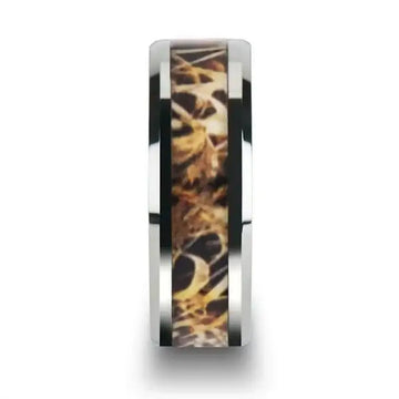 TERRA Tungsten Carbide Wedding Band with Leaves Grassland Camo Inlay Ring - 8mm - Larson Jewelers