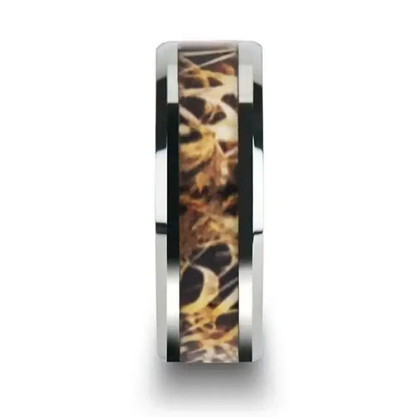 TERRA Tungsten Carbide Wedding Band with Leaves Grassland Camo Inlay Ring - 8mm - Larson Jewelers