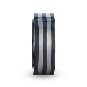 DIPLO Ceramic ring with Tungsten Inlay With Flat Polished Edges - Larson Jewelers