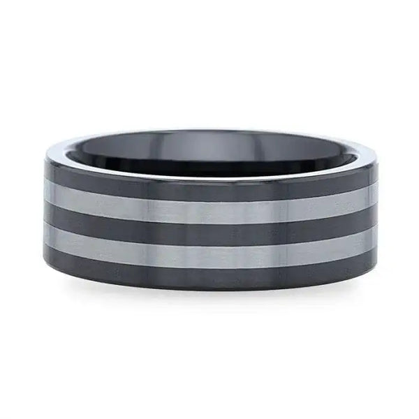 DIPLO Ceramic ring with Tungsten Inlay With Flat Polished Edges - Larson Jewelers