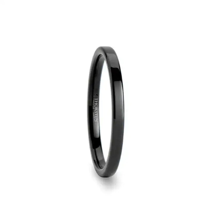 CHARLOTTE Black Flat Shaped Tungsten Wedding Ring for Her - 2mm - Larson Jewelers