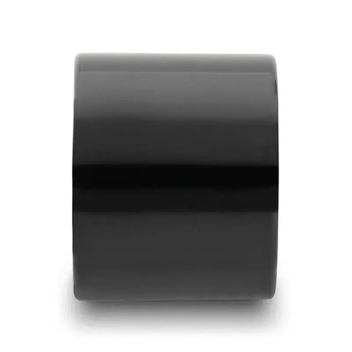 Front view of the AXWELL black flat pipe-cut tungsten carbide ring with polished finish, 20mm width