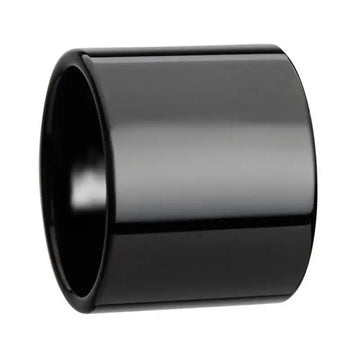 Side view of the AXWELL black flat pipe-cut tungsten carbide ring with polished finish, 20mm width