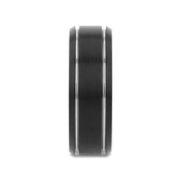 NOCTURNE Black Beveled Tungsten Carbide Band with Polished Grooves and Brushed Finish - 6mm or 8mm - Larson Jewelers