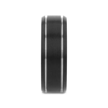 NOCTURNE Black Beveled Tungsten Carbide Band with Polished Grooves and Brushed Finish - 6mm or 8mm - Larson Jewelers