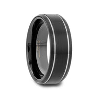 NOCTURNE Black Beveled Tungsten Carbide Band with Polished Grooves and Brushed Finish - 6mm or 8mm - Larson Jewelers