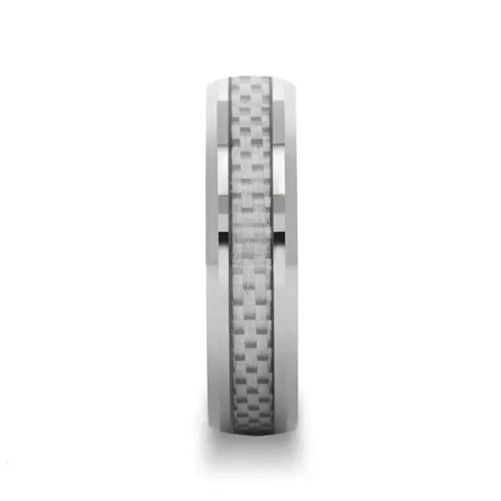 ULTIMA Beveled Tungsten Wedding Band with White Carbon Fiber - 4mm - 6mm - Larson Jewelers