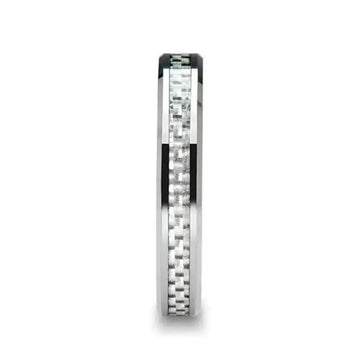 ULTIMA Beveled Tungsten Wedding Band with White Carbon Fiber - 4mm - 6mm - Larson Jewelers