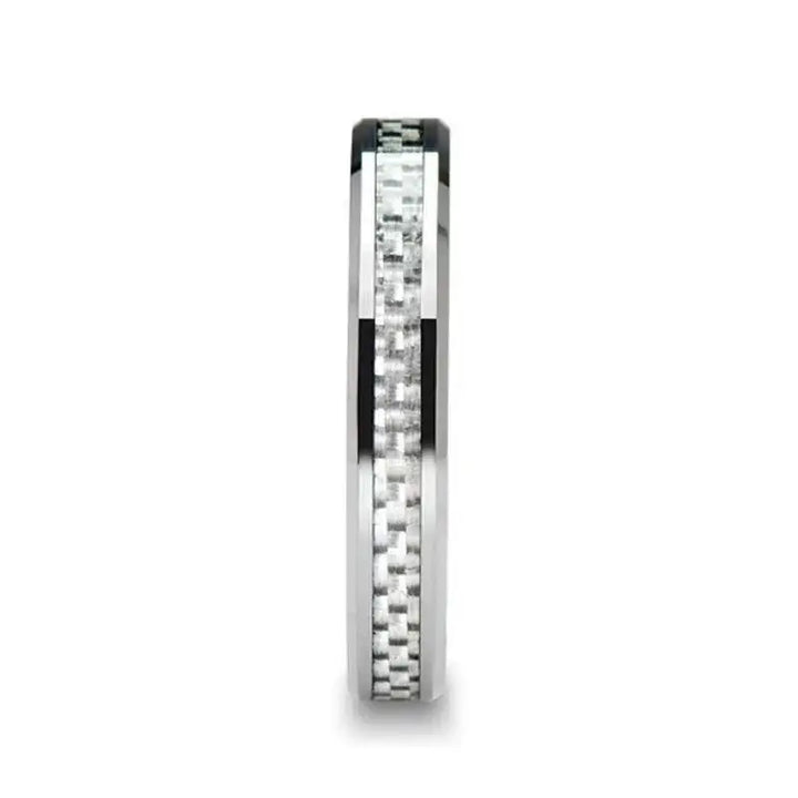 ULTIMA Beveled Tungsten Wedding Band with White Carbon Fiber - 4mm - 6mm - Larson Jewelers