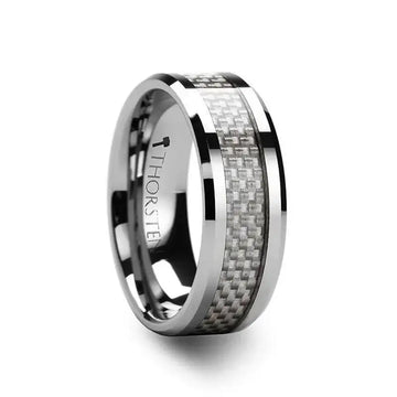 ULTIMA Beveled Tungsten Wedding Band with White Carbon Fiber - 4mm - 6mm - Larson Jewelers