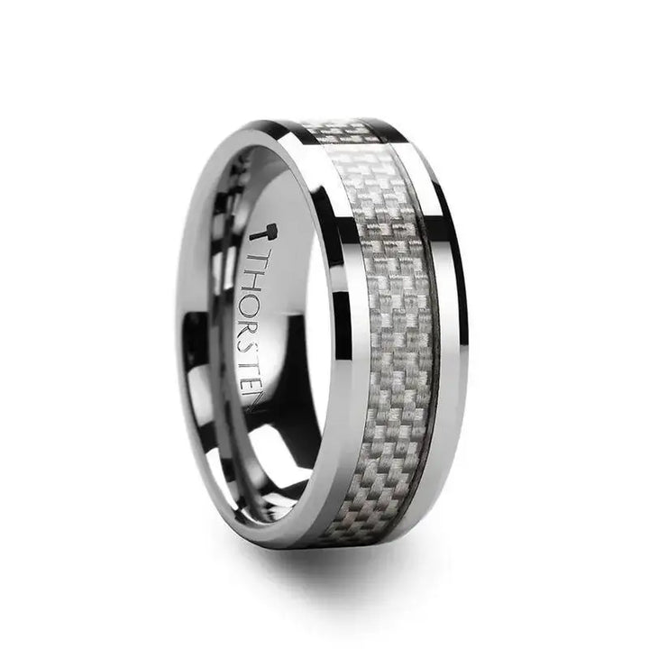 ULTIMA Beveled Tungsten Wedding Band with White Carbon Fiber - 4mm - 6mm - Larson Jewelers