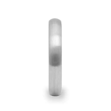 Front view of PETRA domed brushed finish tungsten ring highlighting narrow profile and satin brushed texture