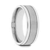 CHRONOS Flat with Offset Grooves Polished Edges and Satin Center Tungsten Band 6mm or 8mm - Larson Jewelers