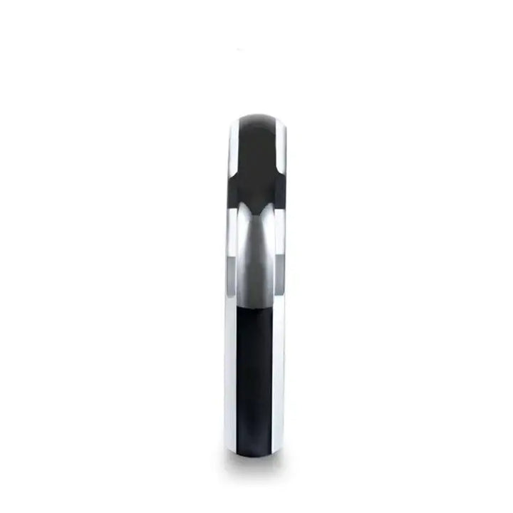 Front profile of ESPRIT domed black tungsten carbide ring showing polished beveled edges