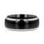 Flat lay of the black tungsten ring highlighting beveled silver edges