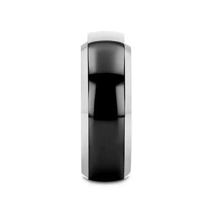 Front view showing domed black center band with bright beveled edges