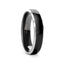 Narrow-width black tungsten ring angled to show interior comfort fit