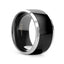 Wide 10mm black tungsten ring showcasing domed black center and bright beveled edges