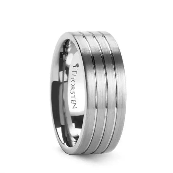 MERCATOR Pipe Cut Brushed Tungsten Ring with Grooves 6mm & 8mm - Larson Jewelers