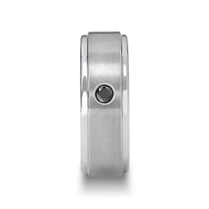 COVENTRY Raised Brushed Center Tungsten Ring with Black Diamond - 8mm - Larson Jewelers