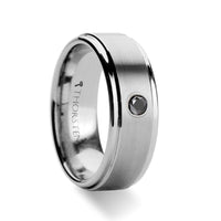 COVENTRY Raised Brushed Center Tungsten Ring with Black Diamond - 8mm - Larson Jewelers