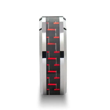 AURELIUS Tungsten Band Inlaid with a Black & Red Carbon Fiber Ring - 6mm & 8mm - Larson Jewelers