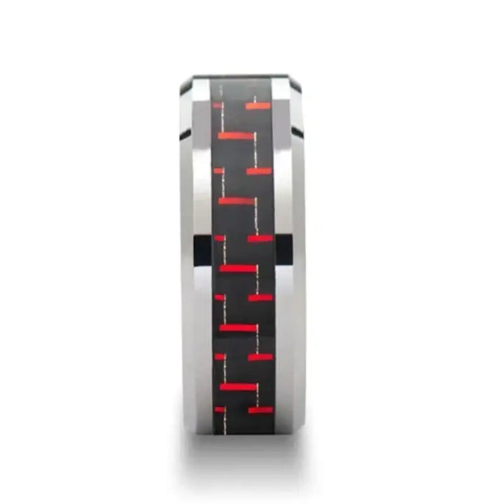 AURELIUS Tungsten Band Inlaid with a Black & Red Carbon Fiber Ring - 6mm & 8mm - Larson Jewelers