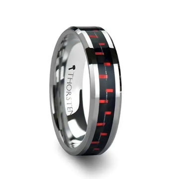 AURELIUS Tungsten Band Inlaid with a Black & Red Carbon Fiber Ring - 6mm & 8mm - Larson Jewelers
