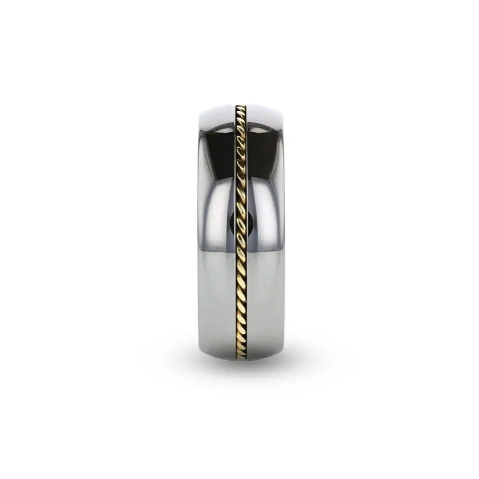 GOLDWYN Braided 14k Gold Inlay Domed Tungsten Ring - 6mm or 8mm - Larson Jewelers