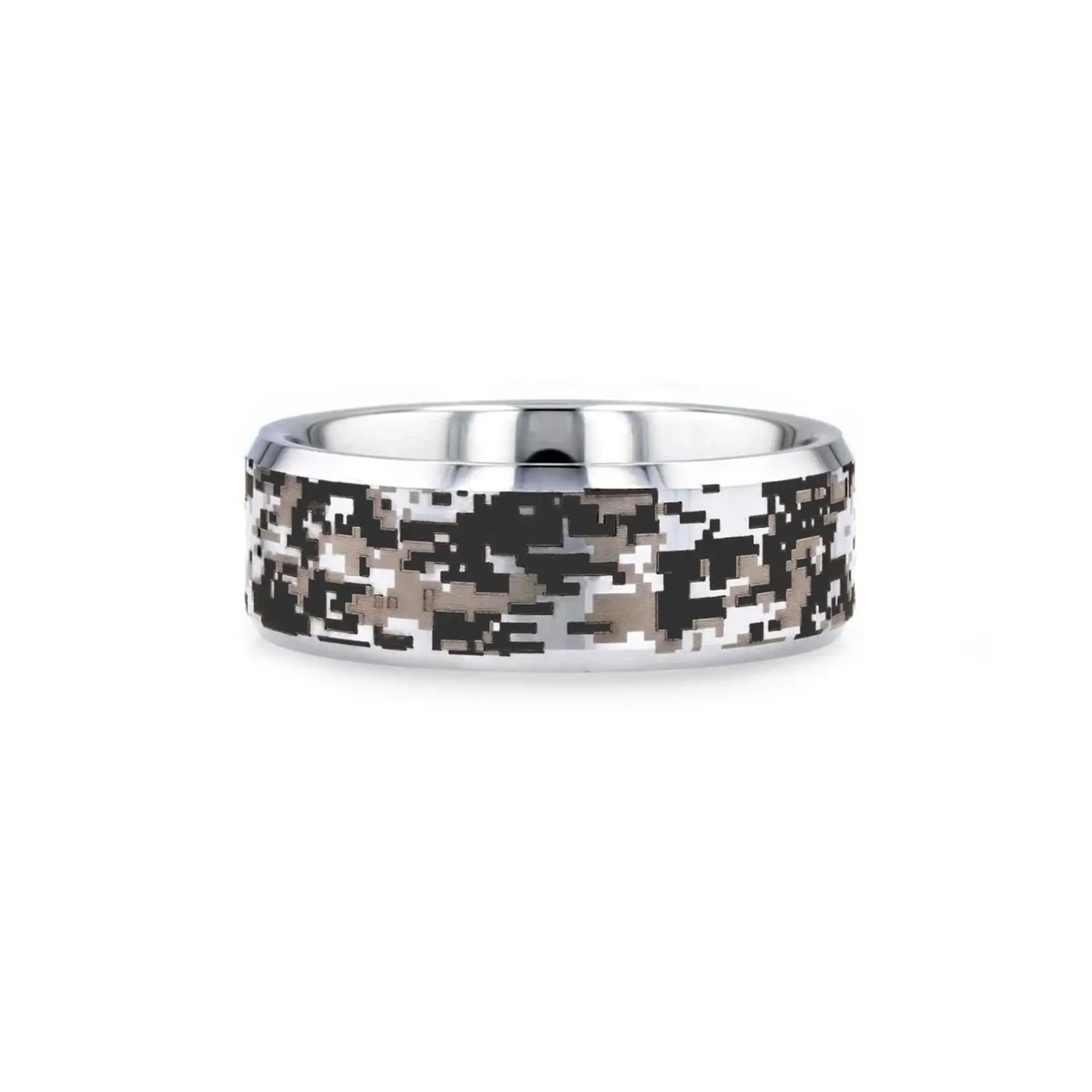 STEALTH Tungsten Carbide Wedding Ring with Engraved Digital Camouflage - 8mm - Larson Jewelers