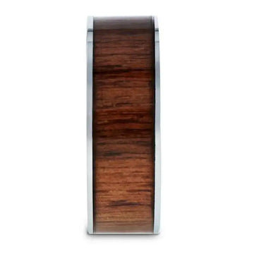 BOKKEN Flat Tungsten Wedding Band with Black Walnut Wood Inlay & Polished Edges - 6mm - 10mm - Larson Jewelers