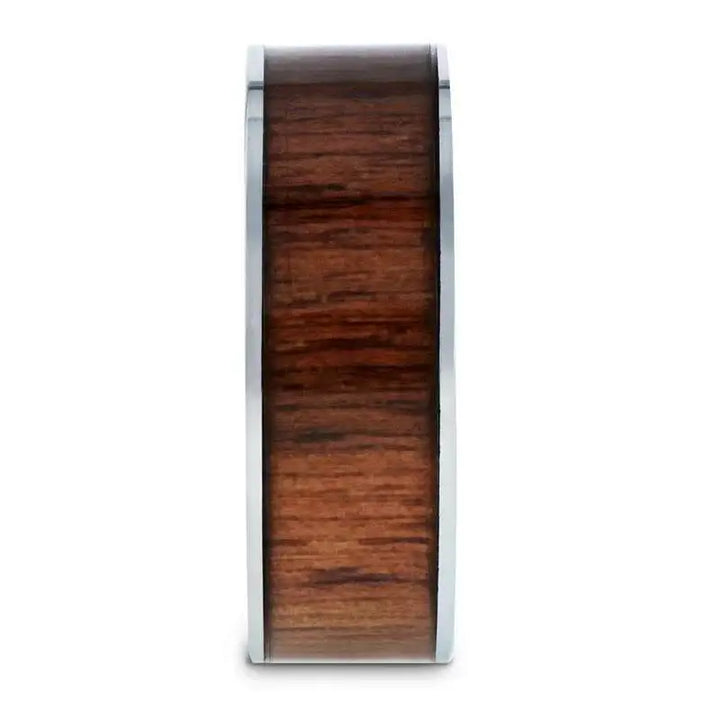 BOKKEN Flat Tungsten Wedding Band with Black Walnut Wood Inlay & Polished Edges - 6mm - 10mm - Larson Jewelers