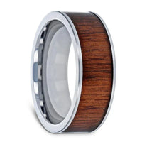 BOKKEN Flat Tungsten Wedding Band with Black Walnut Wood Inlay & Polished Edges - 6mm - 10mm - Larson Jewelers