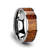BOLO Flat Tungsten Carbide Band with Exotic Mahogany Hard Wood Inlay and Polished Edges - 8mm - Larson Jewelers