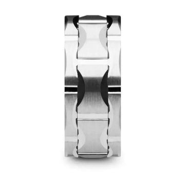 KANYE Tungsten Carbide Wedding Band with Moon Grooves and Brushed Finish - 10mm - Larson Jewelers